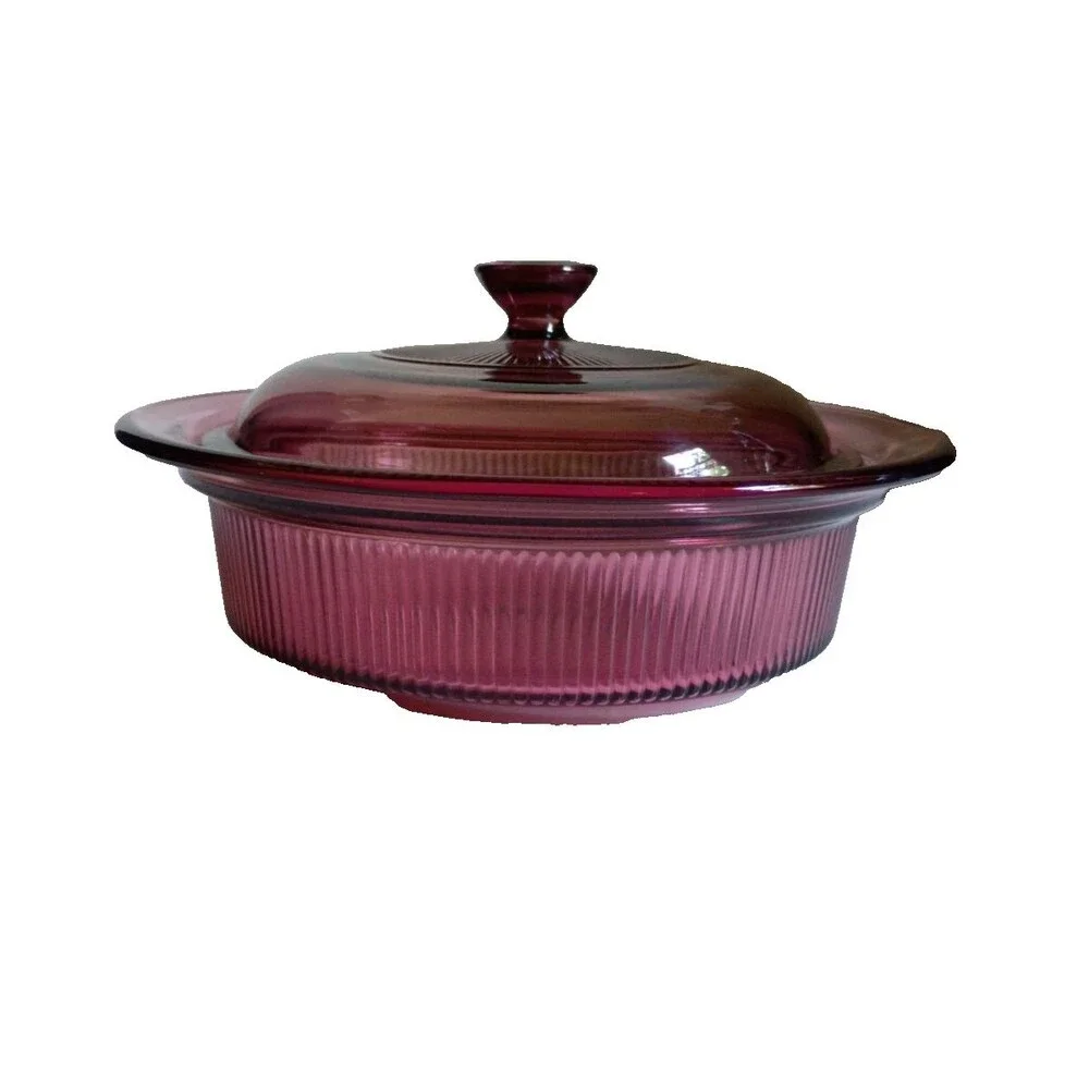 Vintage Corning VISION Pyrex Cranberry 1 Qt Casserole Dish and Lid V-31-B Mint